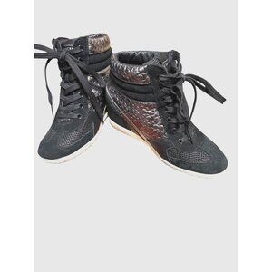Coach Naples Black Metallic Signature Wedge Sneakers Size 6M Women’s High Top